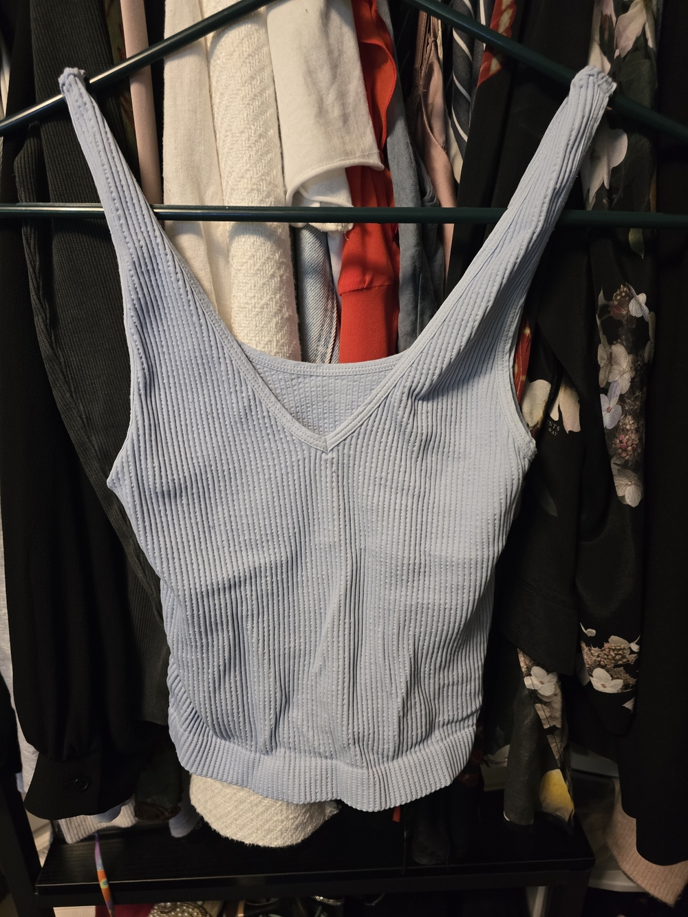 Light Blue Ribbed V-Neck Tank Top - Nikibiki